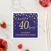 40e Verjaardagsfeest Marine Blauw en Gouden Diaman Servet (Insitu)