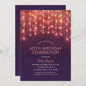 40e verjaardagsfeest Moderne Glitter String Lights Kaart (Voorkant / Achterkant)