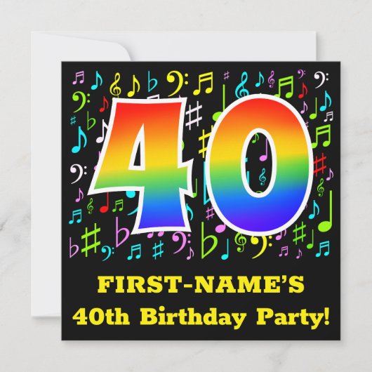 40e Verjaardagsfeest: Moppige Muziek Symbolen, Reg Kaart (Voorkant)