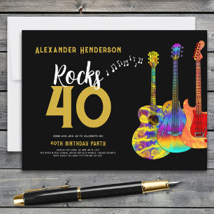 40e Verjaardagsfeest Muziek Gitaar Rocks 40 Uitnodiging Briefkaart