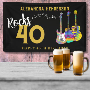 40e Verjaardagsfeest Muziek Gitaren Rock and Roll Spandoek
