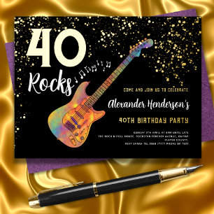 40e Verjaardagsfeest Muziek Thema Goud Glitters Folie Uitnodiging