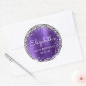 40e verjaardagsfeest Paarse zilveren glitter Ronde Sticker (Envelop)