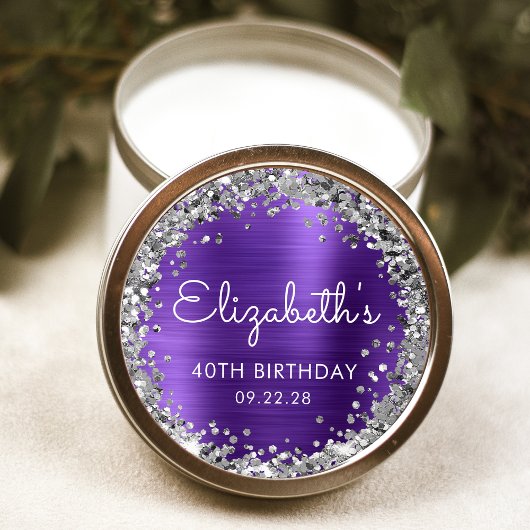 40e verjaardagsfeest Paarse zilveren glitter Ronde Sticker