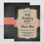40e verjaardagsfeest Red Gingham Burlap BBQ Uitnod Kaart (Voorkant / Achterkant)