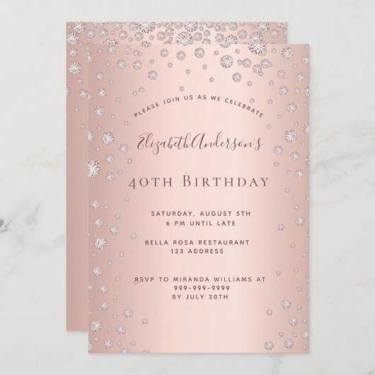 40e verjaardagsfeest roos gouden diamant kaart (Voorkant / Achterkant)