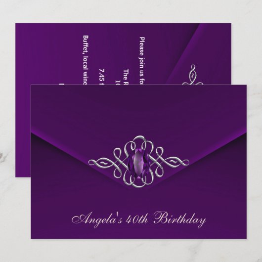 40e verjaardagsfeest Royal Silver Plum Fluwelen Pa Kaart (Voorkant / Achterkant)