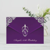 40e verjaardagsfeest Royal Zilveren Pruim Fluwelen Kaart (Staand voorkant)