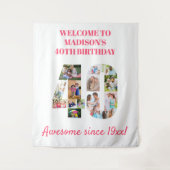 40e verjaardagsfeest Roze fotocollage achtergrond Wandkleed (Voorkant)