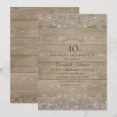 40e verjaardagsfeest Rustic Wood Unique Lace Kaart (Voorkant / Achterkant)
