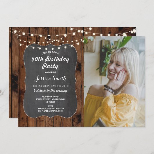 40e verjaardagsfeest rustieke verlichting houten k kaart (Voorkant / Achterkant)