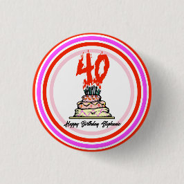 40e verjaardagsfeest - taart in brand ronde button 3,2 cm
