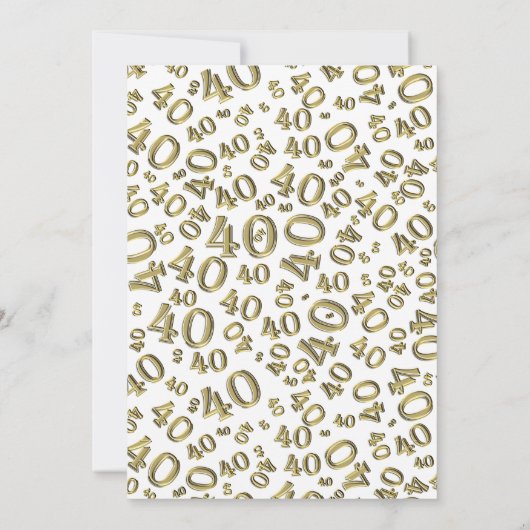 40e verjaardagsfeest thema - Goud en wit patroon Kaart (Achterkant)