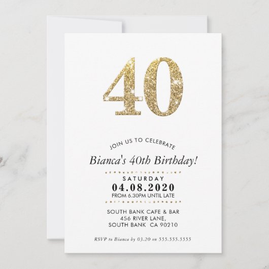 40E VERJAARDAGSFEEST UITNODIGEN moderne gouden gli Kaart (Voorkant)