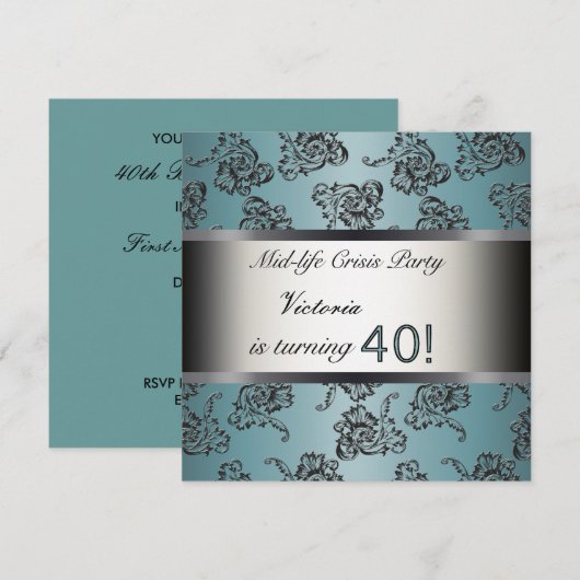 40e verjaardagsfeest uitnodiging Blauwgroen Black  (Voorkant / Achterkant)
