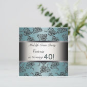 40e verjaardagsfeest uitnodiging Blauwgroen Black  (Staand voorkant)