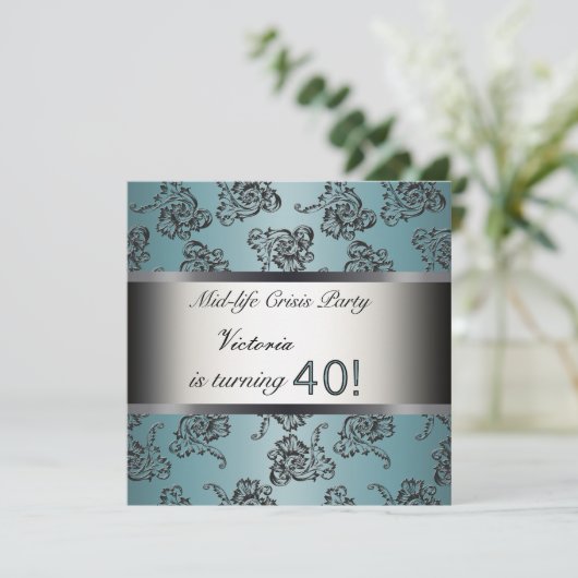 40e verjaardagsfeest uitnodiging Blauwgroen Black  (Staand voorkant)