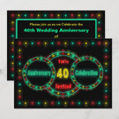 40e VERJAARDAGSFEEST UITNODIGING - NEONLICHTEN (Voorkant / Achterkant)