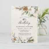 40e Verjaardagsfeest Winter White Floral Greenery Kaart (Staand voorkant)