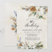 40e Verjaardagsfeest Winter White Floral Greenery Kaart (Voorkant / Achterkant)