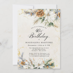 40e Verjaardagsfeest Winter White Floral Greenery Kaart