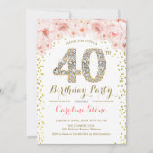 40e verjaardagsfeest Wit Goud Roze Foto Kaart (Voorkant)