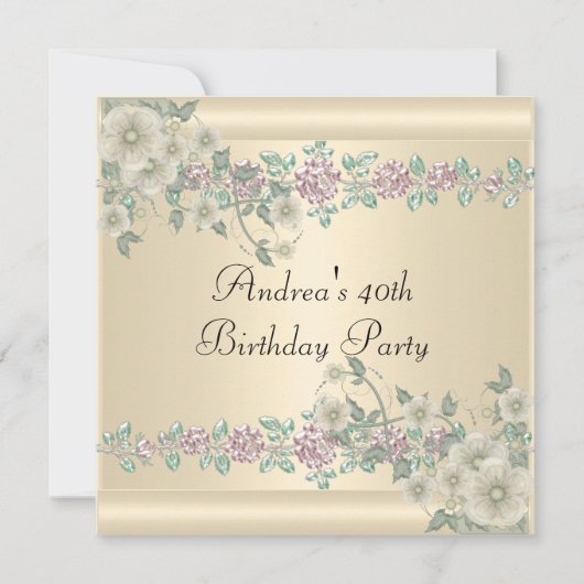 40e Verjaardagsfeest Zachte Crème Bloemen 2 Kaart (Voorkant)