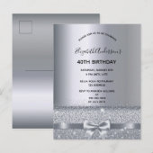 40e verjaardagsfeest zilveren glinsterende uitnodi briefkaart (Voorkant / Achterkant)