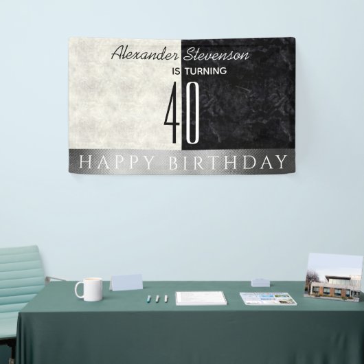40e verjaardagsfeest, zwart en wit marmer spandoek (Beurs)