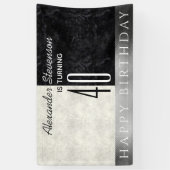 40e verjaardagsfeest, zwart en wit marmer spandoek (Verticaal)