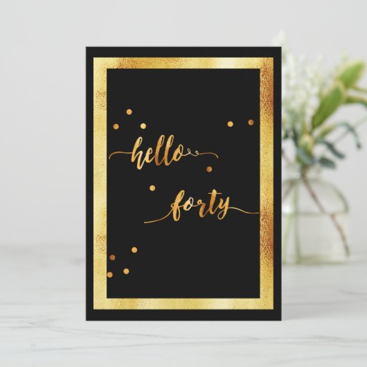 40e verjaardagsfeest zwart goud hallo veertig scri kaart (Staand voorkant)