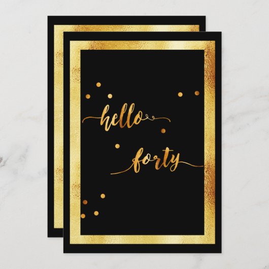 40e verjaardagsfeest zwart goud hallo veertig scri kaart (Voorkant / Achterkant)