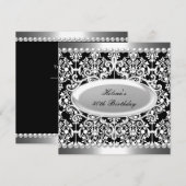 40e Verjaardagsfeest Zwart Wit Damask Bloemen Kaart (Voorkant / Achterkant)