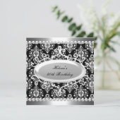 40e Verjaardagsfeest Zwart Wit Damask Pearl Kaart (Staand voorkant)