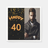 40e verjaardagsfeest zwarte gouden foto servet (Voorkant)