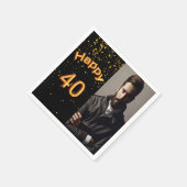 40e verjaardagsfeest zwarte gouden foto servet (Hoek)