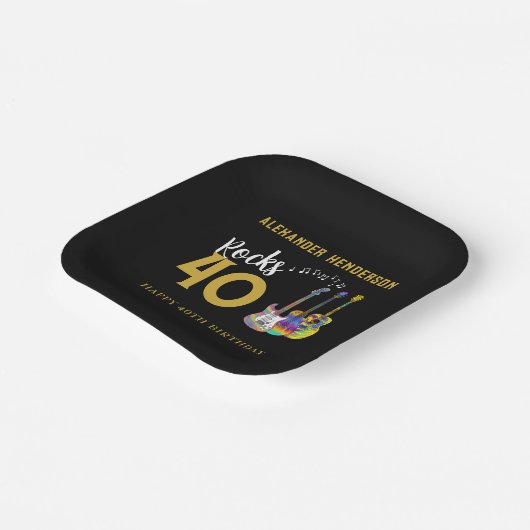 40e verjaardagsfeestgitaren muzieknaam rocks 40 papieren bordje (Gebogen)