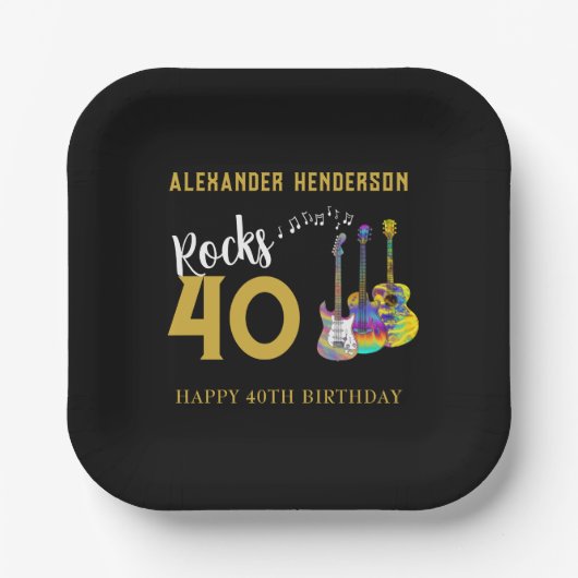 40e verjaardagsfeestgitaren muzieknaam rocks 40 papieren bordje (Voorkant)