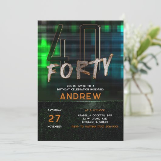 40e verjaardagsfeestideeën voor jongens kaart (Staand voorkant)