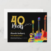 40e verjaardagsfeestje 40 Rocks gitaar Uitnodiging Briefkaart (Voorkant / Achterkant)