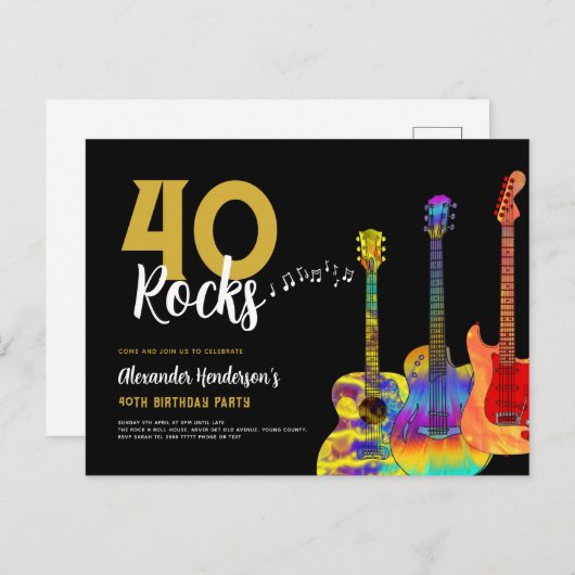 40e verjaardagsfeestje 40 Rocks gitaar Uitnodiging Briefkaart (Voorkant / Achterkant)