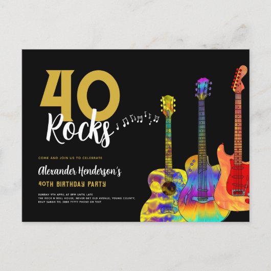 40e verjaardagsfeestje 40 Rocks gitaar Uitnodiging Briefkaart (Voorkant)