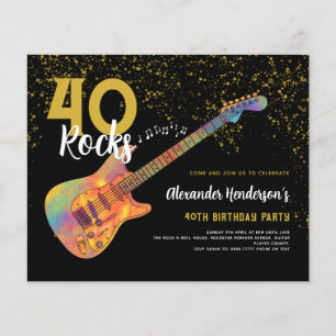 40e verjaardagsfeestje 40 Rocks Gold Glitter Budge Flyer