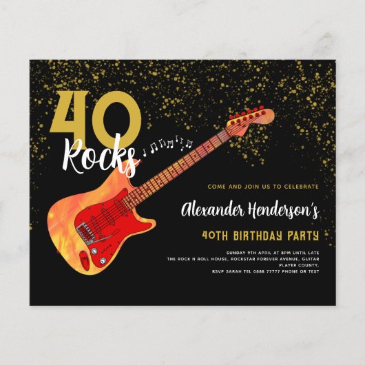 40e verjaardagsfeestje 40 Rocks Gold Glitter Budge Flyer (Voorkant)