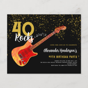 40e verjaardagsfeestje 40 Rocks Gold Glitter Budge Flyer