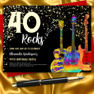 40e verjaardagsfeestje 40 Rocks Gold Glitter Folie Uitnodiging Briefkaart
