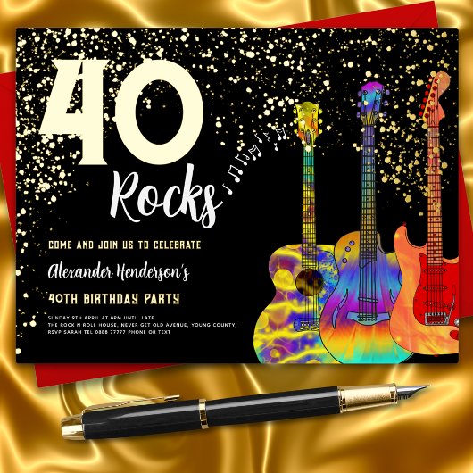 40e verjaardagsfeestje 40 Rocks Gold Glitter Folie Uitnodiging Briefkaart