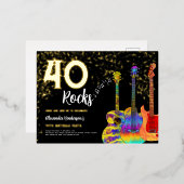 40e verjaardagsfeestje 40 Rocks Gold Glitter Folie Uitnodiging Briefkaart (Voorkant / Achterkant)