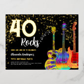 40e verjaardagsfeestje 40 Rocks Gold Glitter Folie Uitnodiging Briefkaart (Voorkant)