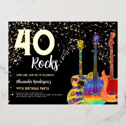 40e verjaardagsfeestje 40 Rocks Gold Glitter Folie Uitnodiging Briefkaart (Voorkant)